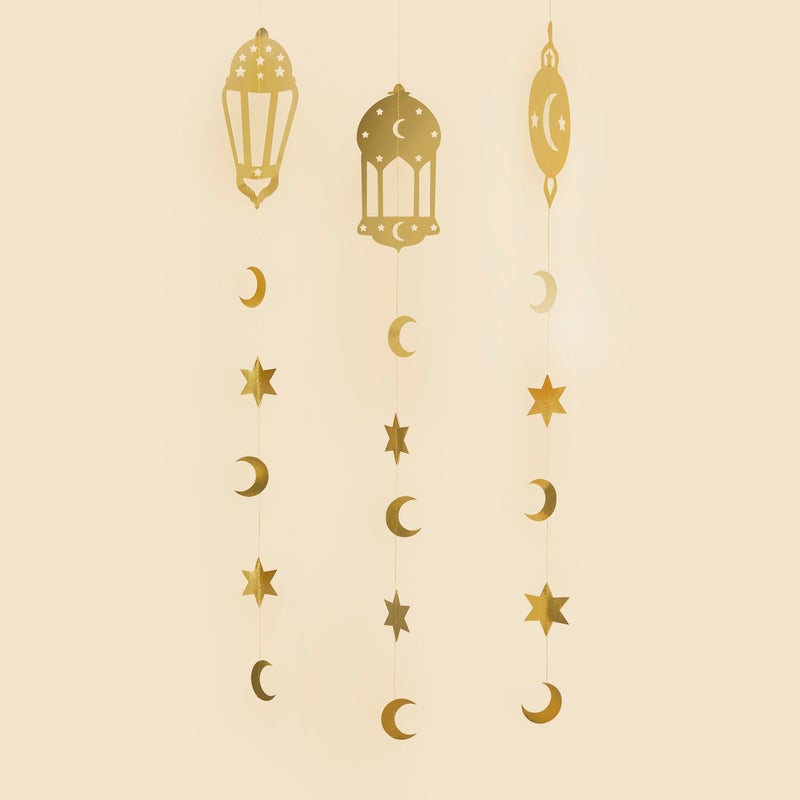 Hootyballoo Gold Ramadan Hanging Card Decorations Islamic Home Decor Pack of 3 - Image 3